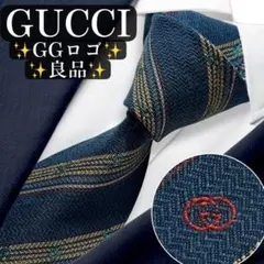 良品✨GUCCI ネクタイ　グッチ　GGロゴ　リネン　シルク　マリン　碇