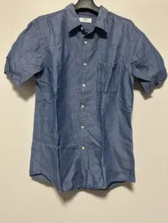 【美品】ユニクロメンズ　青 半袖シャツ 胸ポケット付き　L