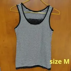 レディース　タンクトップ　ストライプ　レース付き