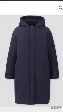 UNIQLO フード付きハイブリッドロングダウンコート XL ネイビー