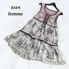 【axes femme 】ノースリーブ 花柄ティアードチュニック レース　ピンクのサムネイル