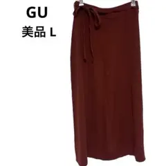 【美品】GU ジーユー リブフレアニットスカート 赤 L ゆったりきれいめ人気