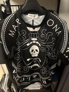 MARK & LONA モックネックシャツ スカル柄　サイズ44 極美品☆MARK＆LONA スカルカモ柄バイカラーモックネックシャツ 黒×灰