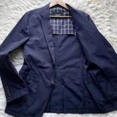 バーバリーブラックレーベル　テーラードジャケット　洗える　リネン　紺　M