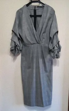 ZARA WOMAN グレー バルーンスリーブドレス XS