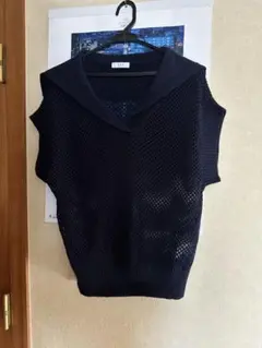 新品未使用　a.v.v ネイビー メッシュ 半袖セーターM