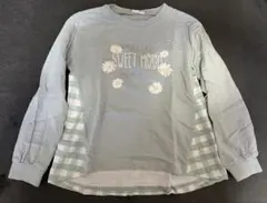 薄手 長袖カットソー 花柄 チェック柄 グリーン系