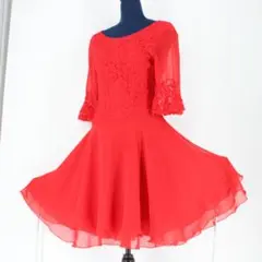 【美品 社交ダンス衣装】ワンピース ドレス ラテンドレス 赤 レッド フリー