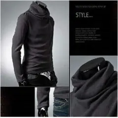 L グレー タートルネック アフガン ネック シャツ カットソー インナー