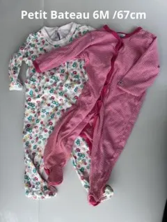 PETIT BATEAU 花柄ストライプロンパース 6m 67cmセット売り