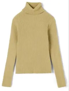 タートルネックリブニットトップス　イエロー k8534v GRL