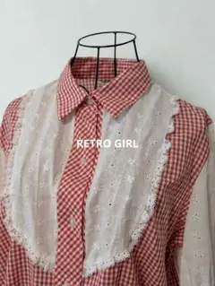 古着 レトロ古着 Vintage ガーリー レース赤 ギンガムチェック ブラウス
