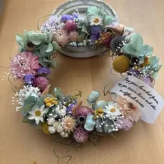 お花畑のような春待ちミニリース ドライフラワーリース