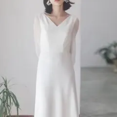 エレガントVネック長袖パーティードレス