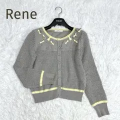 極美品★René★リボン装飾 ビーズ ニットカーディガン メッシュ編み グレーのサムネイル
