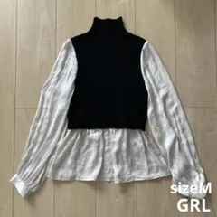 GRL ハイネックリブニットコンビネーションブラウス サイズM