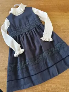 美品アートレター♥120cmレースデザインワンピース　セレモニー　濃紺　お呼ばれ