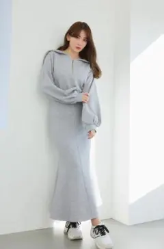 ワンピース herlipto Half Zip Sweat Dress herlipto 【1月14日(日)19時発売】 Half Zip Sweat Dress - nude