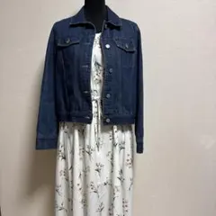 JK☆ 2点セットリシェグラマー デニムジャケット × 花柄ロングワンピースM