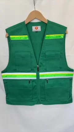グリーン　反射材付きメッシュベスト 多ポケットG044-L