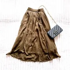 ナノユニバース　ロングフレアスカート　S ブラウン　ウエストゴム　美シルエット