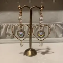 大ぶり ハート型 クリスタル エレガント イヤリング