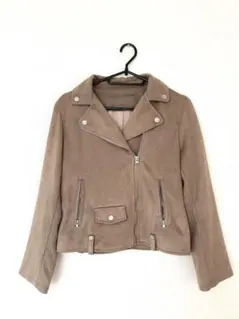 ベージュ スエード風 シングルライダースジャケット