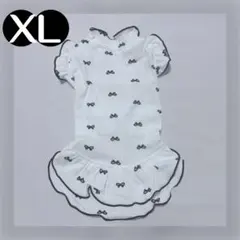 新品 XL リボン柄 ワンピース （白） 犬服 猫服 犬の服 小型犬 スカート