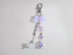 紫 ビーズキーホルダー