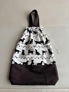 体操着袋　お着替え袋　巾着袋　犬　黒