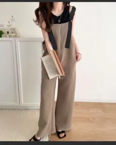 ♡classicalelfふくれジャガードフロントジップサロペットパンツ♡モカS