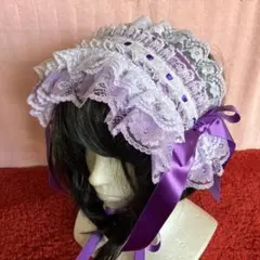 【パープル×ホワイト】ハーフボンネット風ヘッドドレス【手作り】