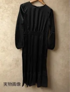 ワンピース プリーツ ブラック M ロング フォーマル オフィス 入園式 入学式