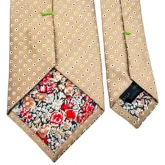 ポールスミス ネクタイ 裏地花柄 ドット 小紋柄 刺繍 ベージュ 日本製