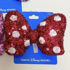 ディズニー　スパンコール　ヘアゴム　リボン　赤　レッド　水玉　1つ　♡