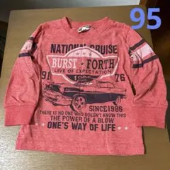 男児　赤 長袖カットソー 車プリント95cm