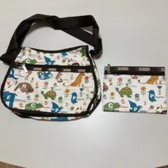 レスポートサック動物柄ショルダーバッグとポーチセット