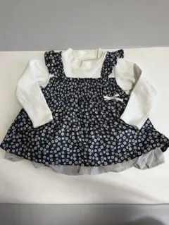 ネイビー花柄　フリル　シフォン　チュニック　プティマイン　100cm