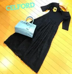 美品】✨CELFORD ジャガードドッキングワンピース 38ブラック 完売