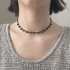 ビーズ　チョーカー　ブラック　レッド　ドロップ　ネックレス