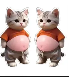 ・お腹ぷにぷにシール 猫立体3D 2匹