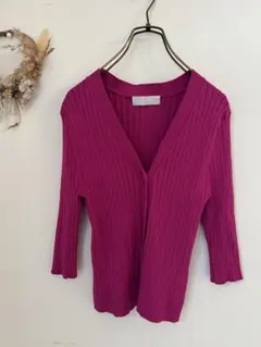 セルフォード　Ｖネックリブニットカーディガン ショート丈 SIZE36 ピンク