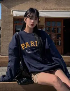 SHEIN 韓国 オーバーサイズ パーカー トレーナー ネイビー 紺