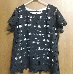 カットアウトデザイン 半袖トップス 黒