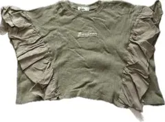 フリル袖 Tシャツ オリーブグリーン　ペアマノン