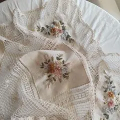 ヴィンテージ リボン刺繍 フィレレース 生成り レースクロス - メルカリ