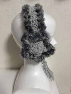 星型イヤーマフ グレー×ブラック ハンドメイド 編み物 プリンセスモール