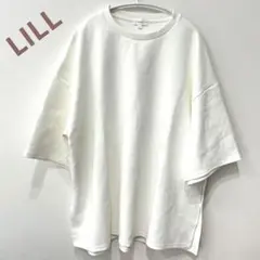 LILL サイドスリットコットンポンチビッグシルエット5分袖ドレープ　ホワイト