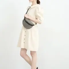 【新品】FREE'SMART　半袖デニム地シャツワンピース　パフスリーブ　白　M