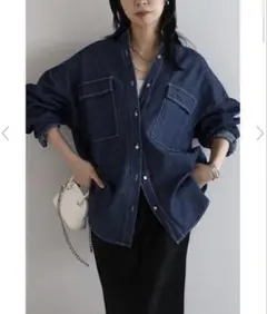 【新品】ボンジュールサガン シルバーボタンオーバーサイズ8ozデニムシャツ